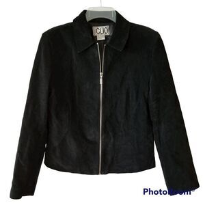 Vintage Clio 100% Suede Leather Black Jacket Blazer Size 10 Full Zip Versatile!